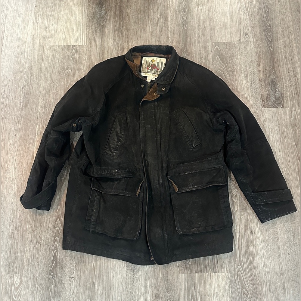Vintage Black Leather Urban Cowboy Jacket (L) Large Rare Perfectly Worn In